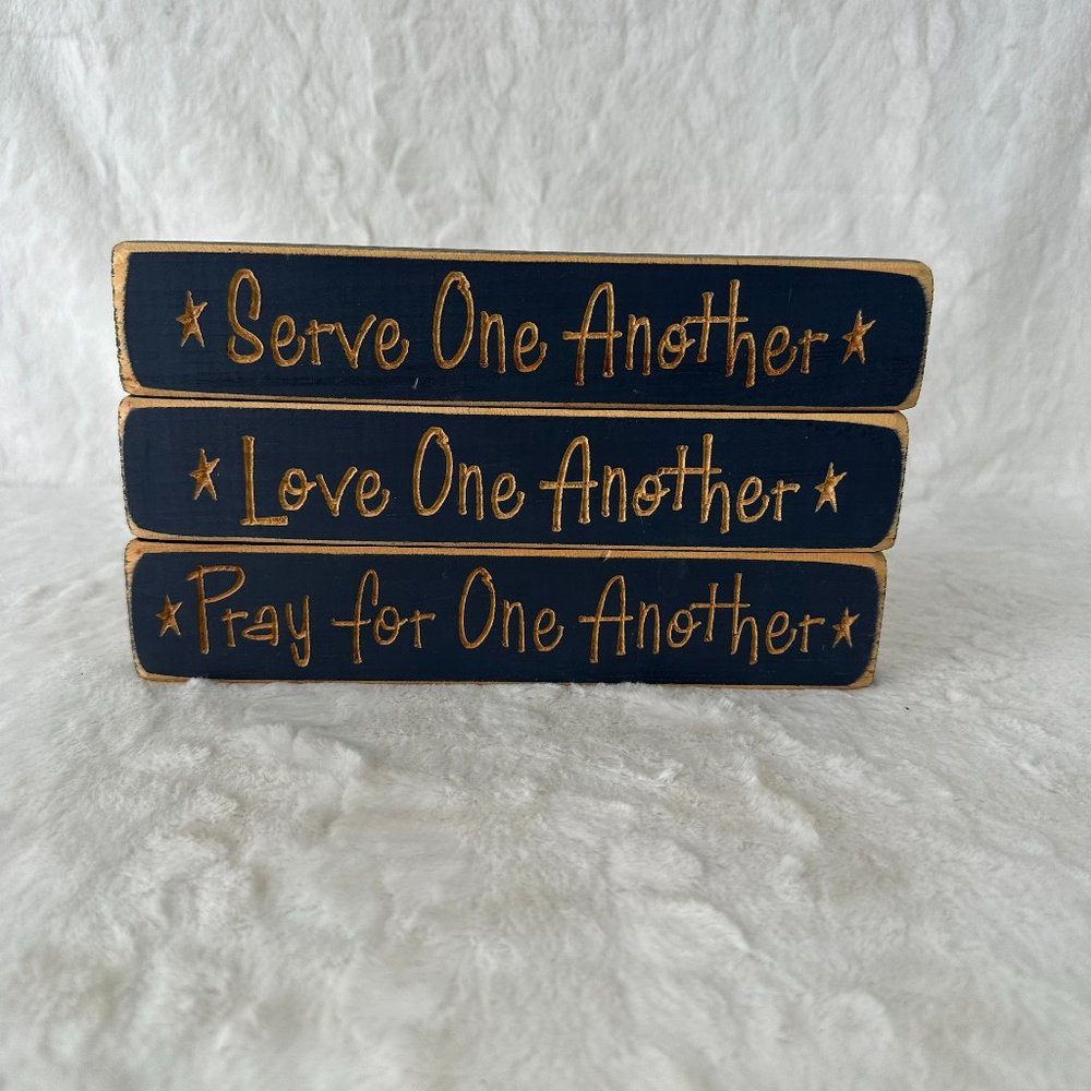 Wood shelf sitter signs router Serve Love Pray for One Another